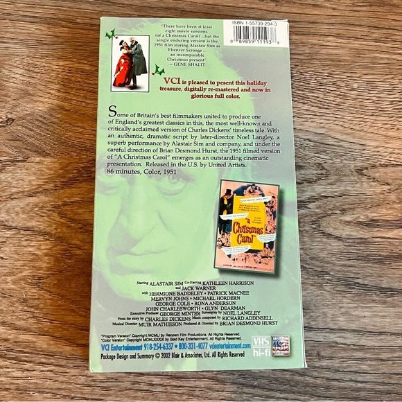 ✨10 for $15✨ A Christmas Carol (VHS, 1994, Colorized Version) - Picture 3 of 3